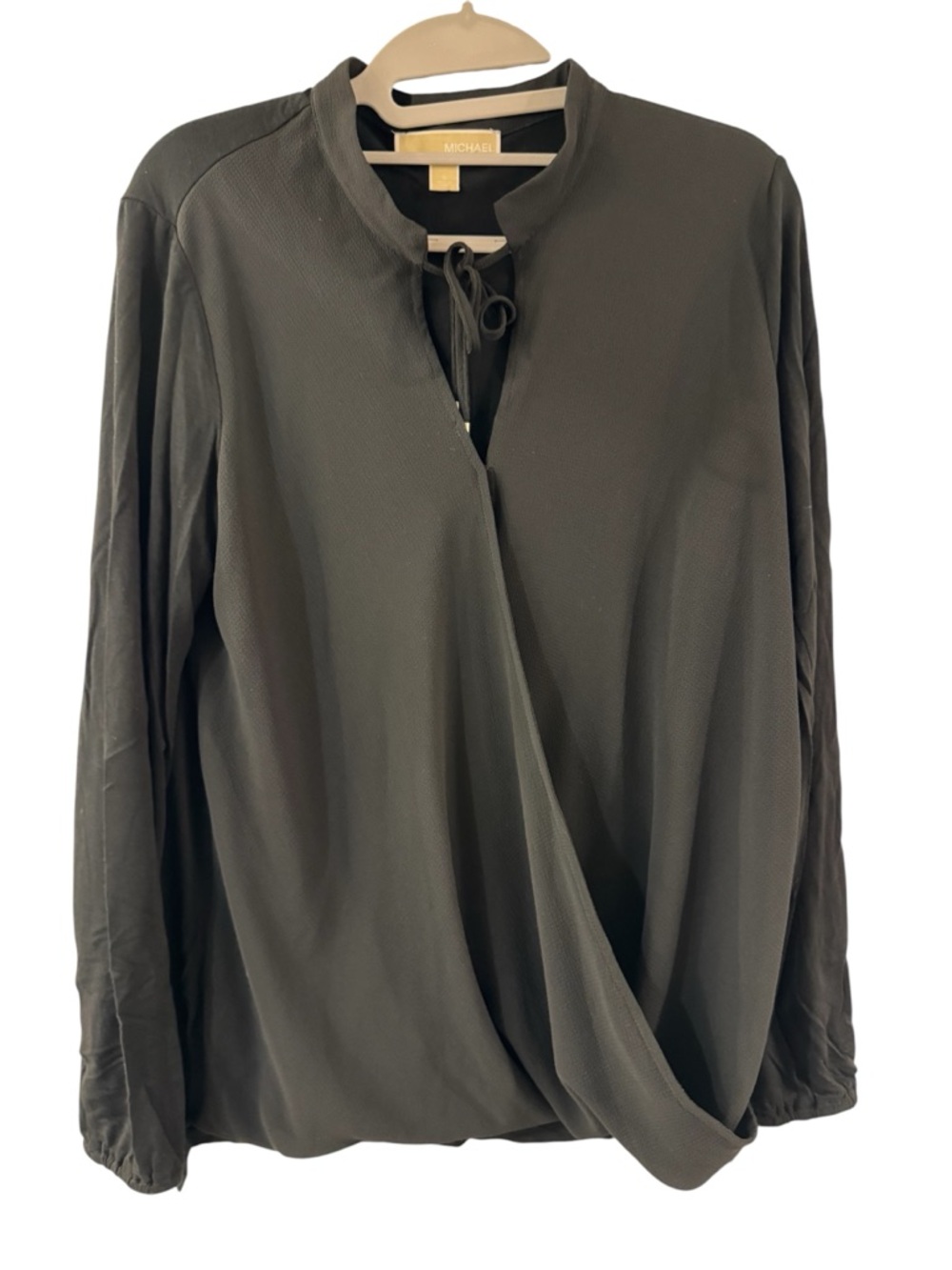 Michael Michael Kors Olive Green‎ Draped Wrap Front Tie Neck Blouse Small
